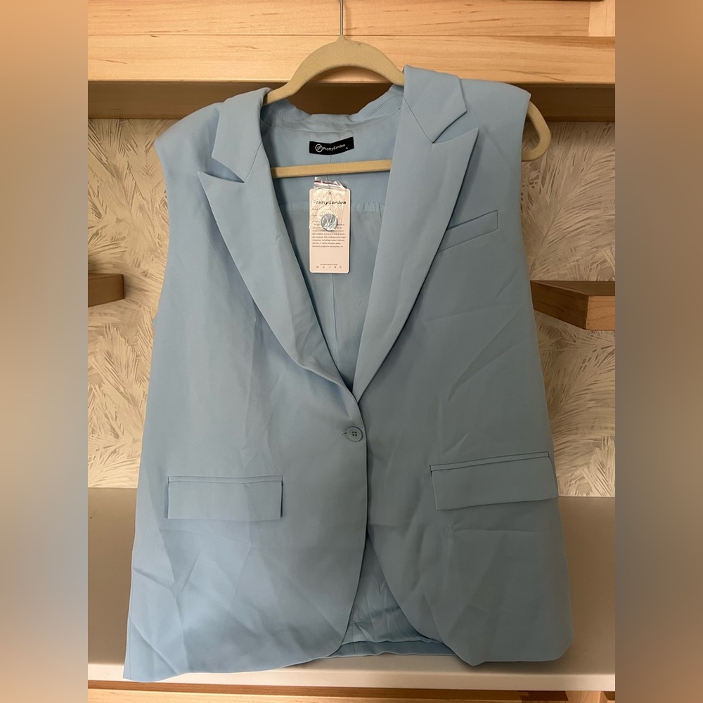 Light Blue Sleeveless Blazer Vest